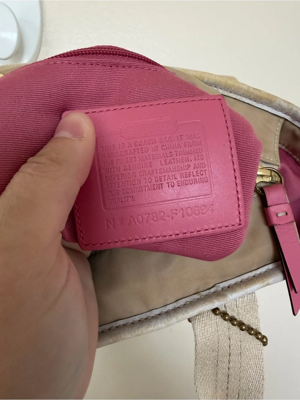 COACH MINI TOTE Brown Leather Accents - Tan & Bright Pink F10694